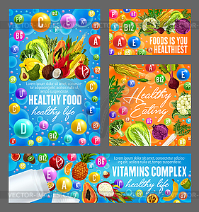 Витамины и здоровое питание фрукты и орехи - векторное изображение