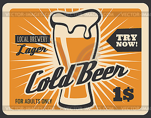 Brewery bar cold beer retro poster - vector clipart
