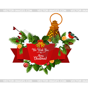 Christmas tree garland with ribbon banner - vector clip art