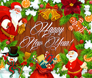 Счастливый новогодний баннер с венком на дереве - векторизованный клипарт