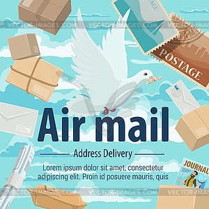 Air mail address delivery pigeon, letters, parsels - vector clipart