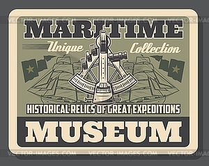 Maritime museum poster with navigation tools - vector image