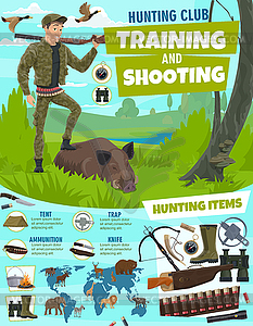 Hunting sport club poster, training in shooting - vector clipart