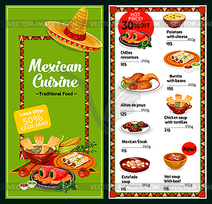 Mexican national restaurant menu dishes - vector image