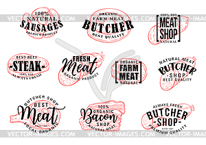 Sausage and meat lettering, butcher shop - vector clipart