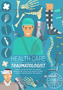 Traumatologist doctor, bones and joints - vector clipart