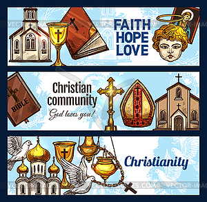 Религия христианства и религиозные объекты - рисунок в векторе
