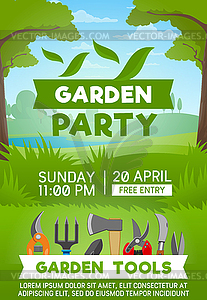 Gardening tools on green grass - vector image