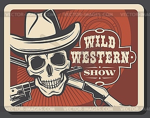 Skull in sheriff hat, crossed guns - vector image