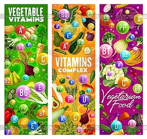 Vegetable vitamins complex, vegetarian food - vector image