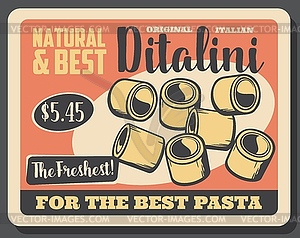 Tubettini or ditalini pasta, Italian cuisine - vector image