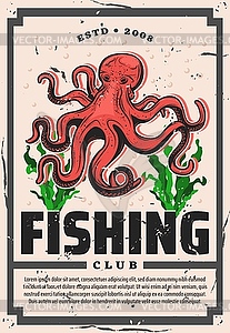 Octopus fishing, seafood fisher big catch - royalty-free vector image
