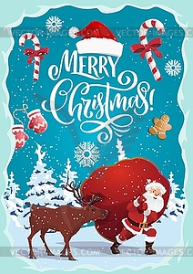 Christmas and New Year, Santa Claus and deer - vector EPS clipart