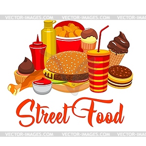 Fast food snacks, street food, burgers - vector image