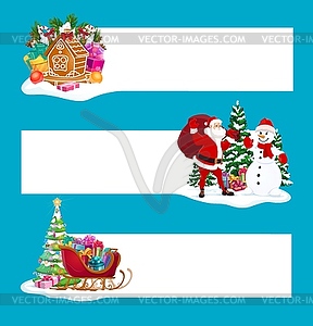 Christmas gifts, Santa and snowman banners - vector clipart