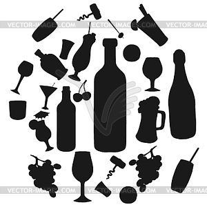 Alcohol drinks and cocktails, bar beverages - vector clipart