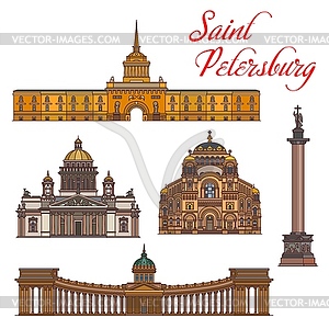 Saint Petersburg landmarks and buildings - vector image