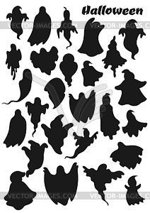 Ghosts silhouette icons, Halloween party holiday - vector clip art