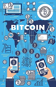 Cryptocurrency, bitcoin, bank payment and exchange - vector image