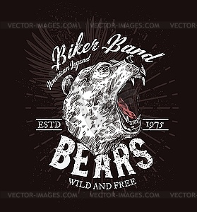 Wild bear roaring, biker club t-shirt print - vector EPS clipart