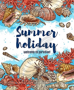 Ocean seashells, welcome to paradise - vector clipart