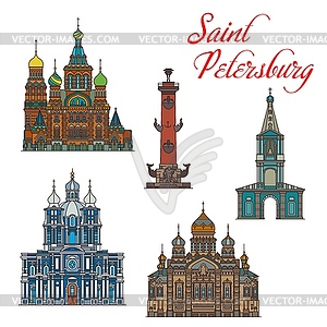 Russian landmark buiding icons, Saint Petersburg - vector image