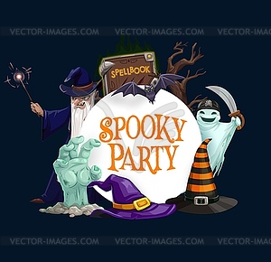 Halloween ghosts, bats, wizard and witch hats - vector clipart