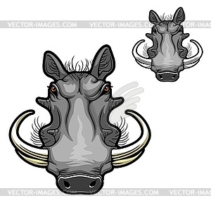 Warthog boar head mascot, African wild pig icon - vector image