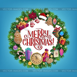 Merry Christmas gifts New Year holiday wreath - vector EPS clipart