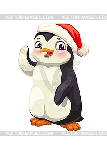 Penguin animal, cartoon antarctic bird in red hat - vector image