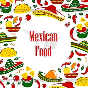 Mexico symbols frame. Mexican food and sombrero - vector clipart