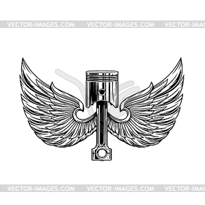 Piston with wings, tattoo design - vector clip art