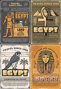 Gods of ancient Egypt, coptic cross, falcon bird - vector clip art