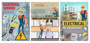 Electricity engineering plant, electrical services - vector image