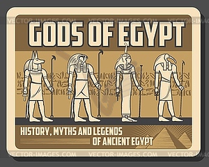 Horus, Anubis, Ra and Amun Egyptian Gods statues - vector clipart
