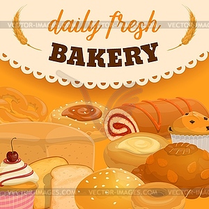 Bread and pastry food. Desserts, daily bakery - color vector clipart