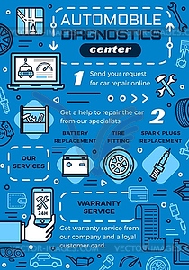 Vehicle diagnostics center, car repair services - vector clip art