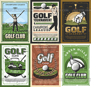 Retro golf club golfing sport equipment and player - vector image