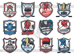 Ice hockey winter sport, heraldry icons - vector clipart