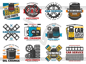 Vehicle repair and car spare part icons - vector image