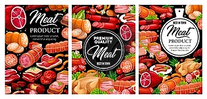 Meat and sausages, butchery food products - vector clipart