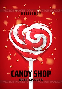 Heart lollipop candy on stick. Sweets shop - vector clipart / vector image