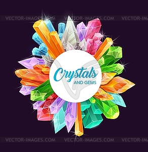 Crystals, gemstones, magic mineral rocks frame - royalty-free vector clipart
