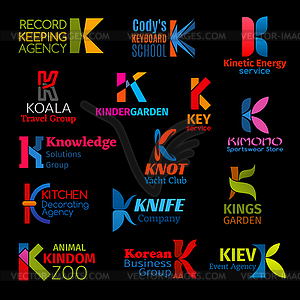 K icon letter signs, corporate identity symbols - vector image