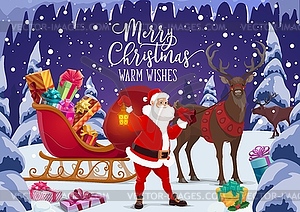 Christmas sleigh with Santa and Xmas gifts - vector image