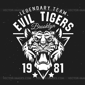 Tigers sport club, university team league badge - vector clipart