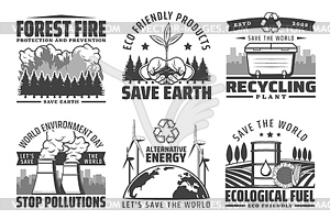 World environment day, save earth nature icons - vector image