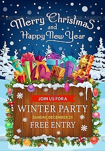 Christmas and New Year gifts. Winter holiday party - vector image