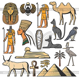 Ancient Egypt pharaoh, pyramids, Sphinx and Gods - vector image