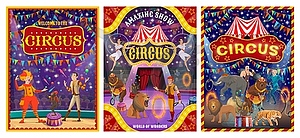 Circus show clown, acrobats, juggler, strongman - vector clip art